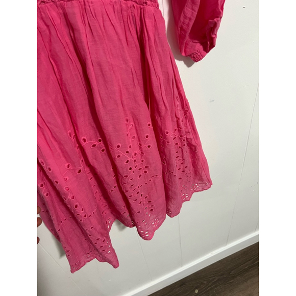 Women's Free People Bubblegum Pink Lottie Eyelet Mini Dress size M - Picture 5 of 10